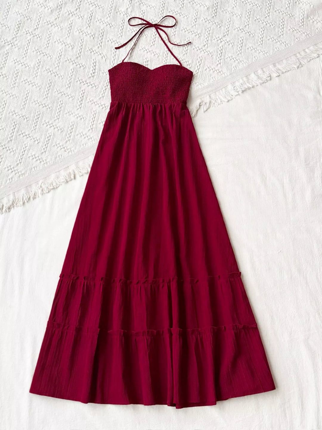 Sweetheart Neck Halter Neck Tiered Dress