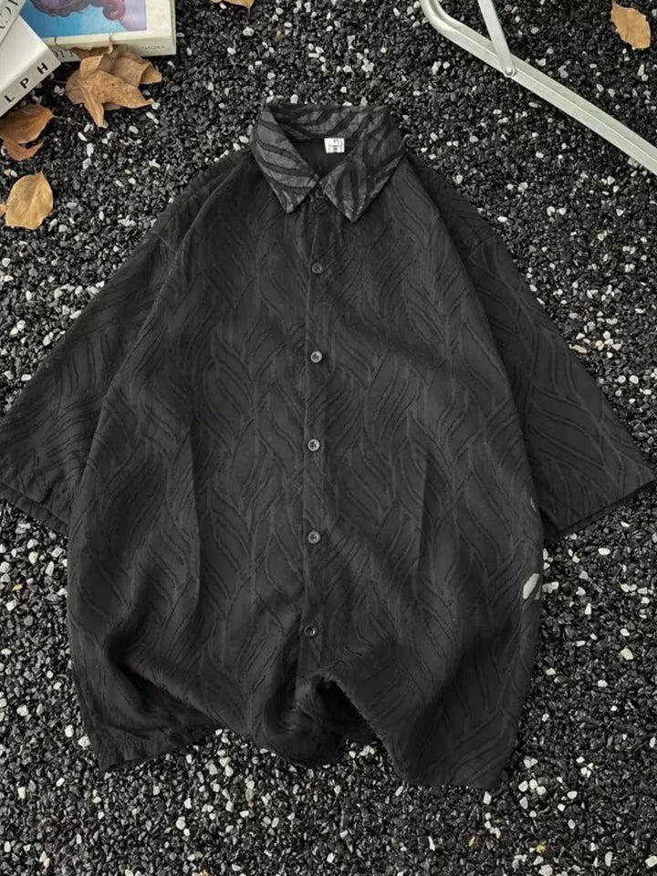 Men's Full Size Wave Pattern Short Sleeve Button-Up Shirt Plus Size
