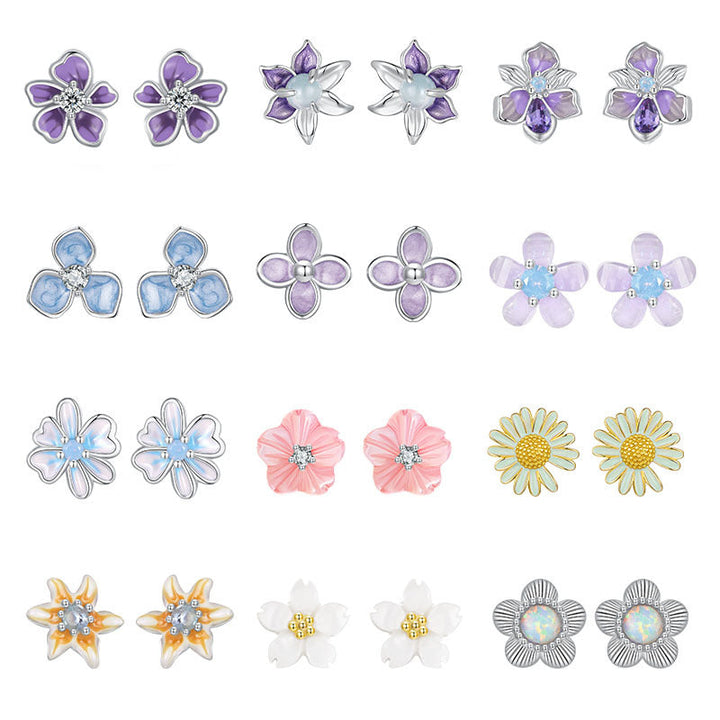 S925 Sterling Silver Small Flower Stud Earrings