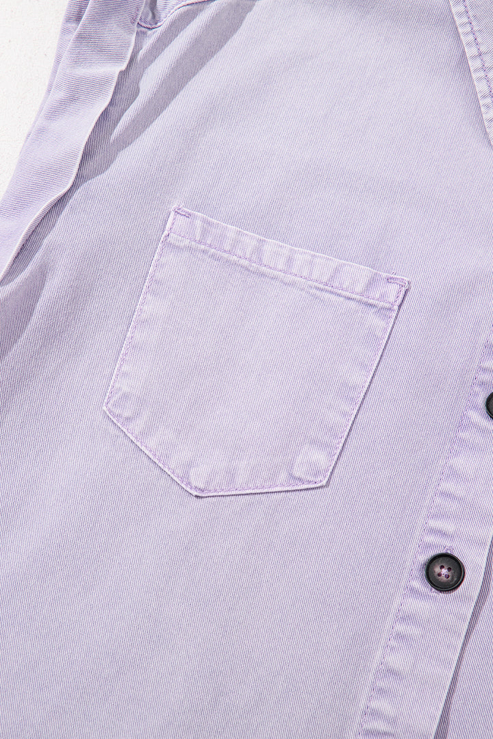 Robe chemise en jean à manches courtes et double poche poitrine à pétales d'orchidée