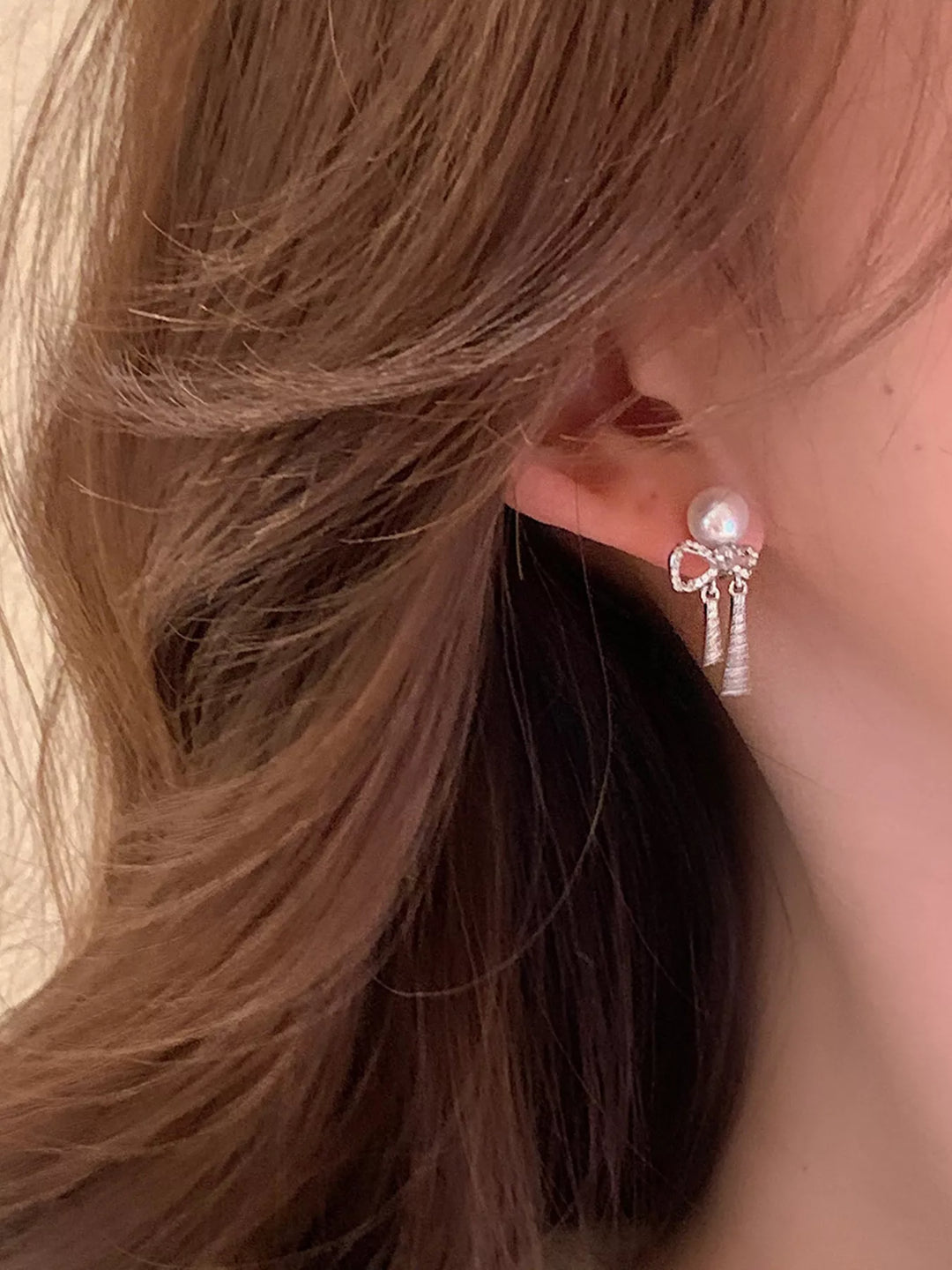 Pearl Bowknot Drop Earrings