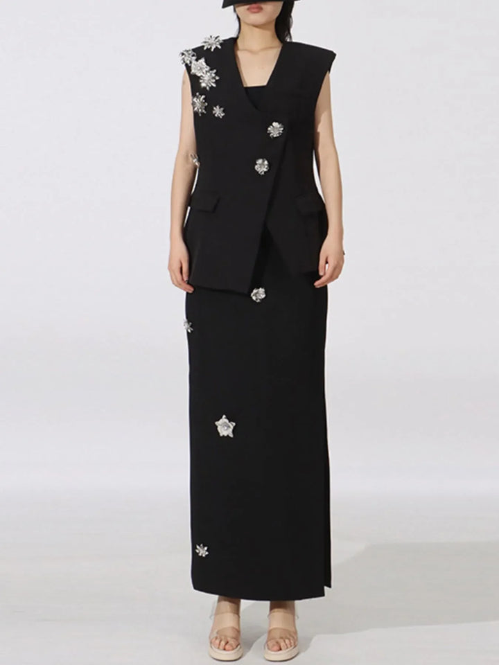 Flower Sleeveless Vest and Skirt Set