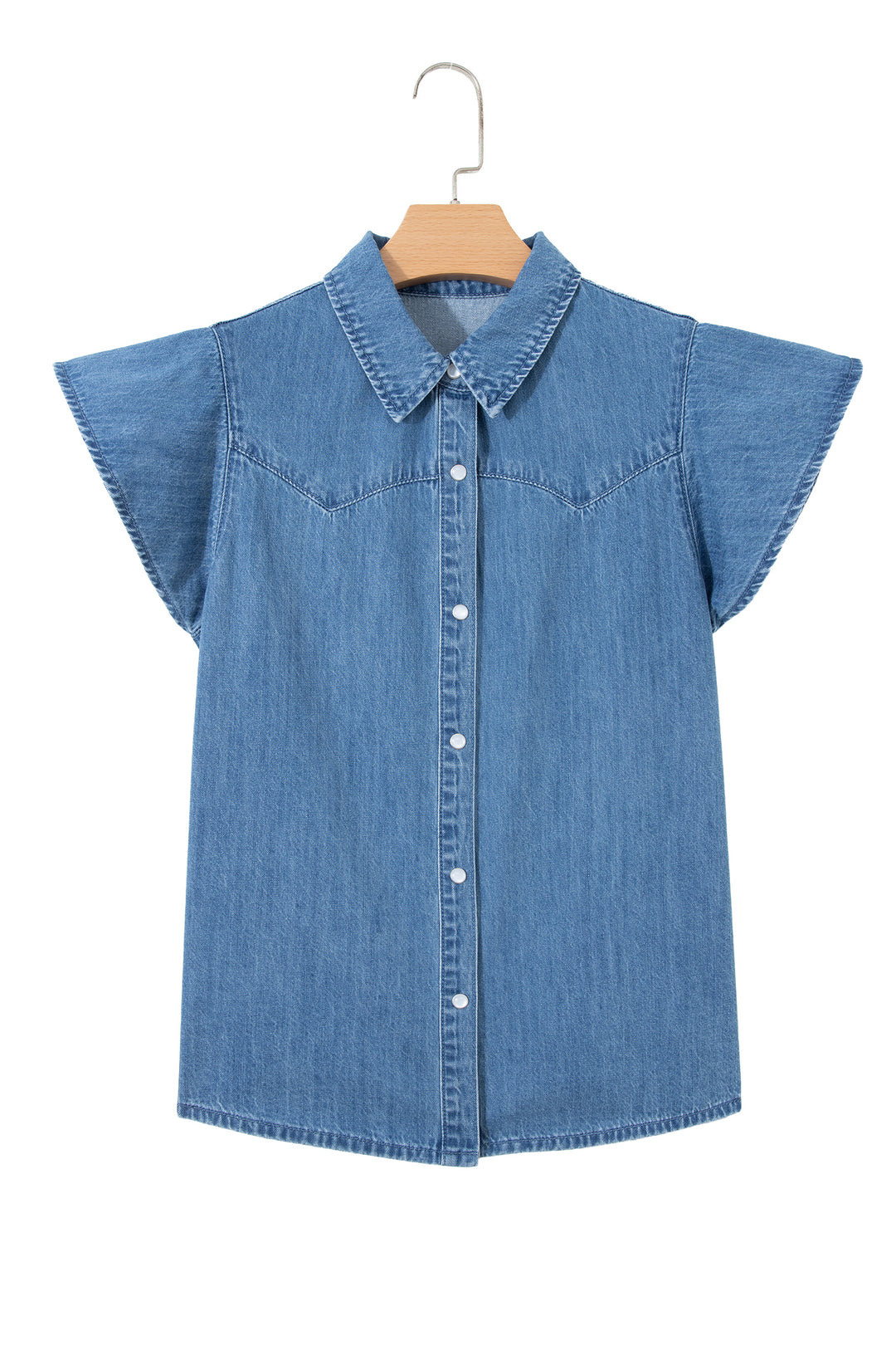 Dusk Blue Ruffled Short Sleeve Denim Shirt