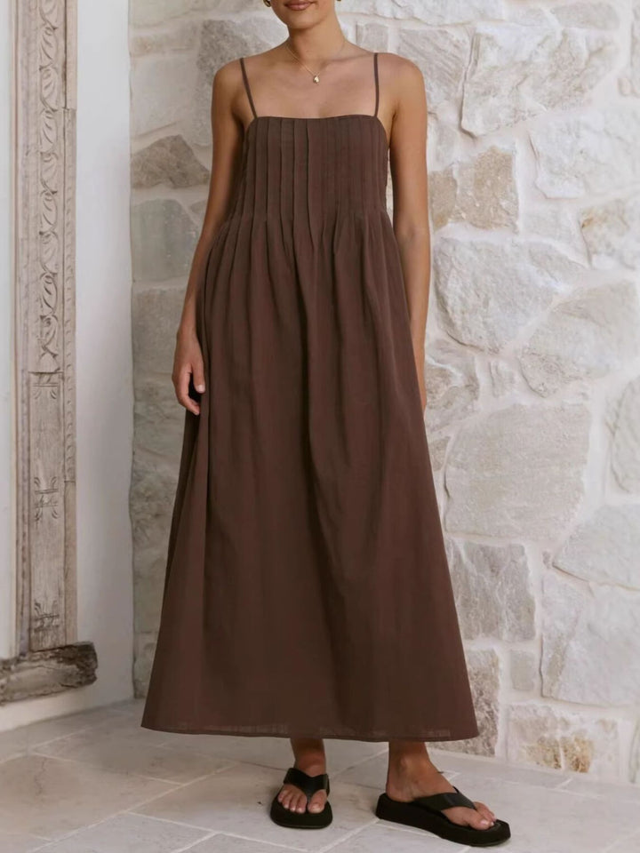 Pleated Bodice Midi Cami Dress