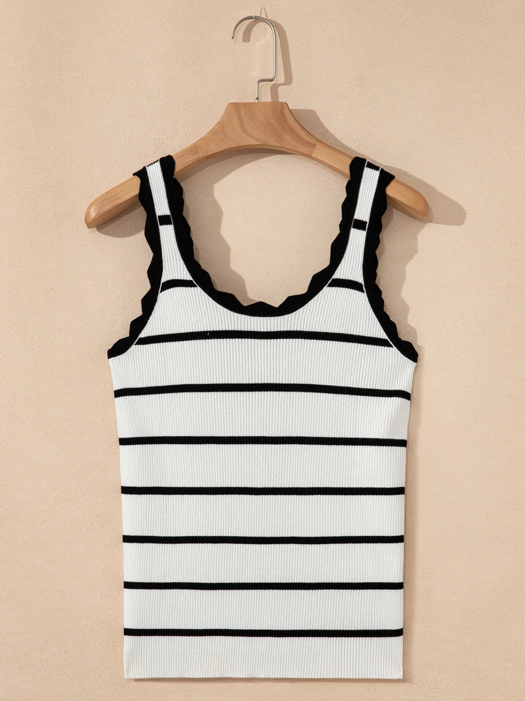 Stripe Scalloped Edge Crew Neck Knit Tank Top