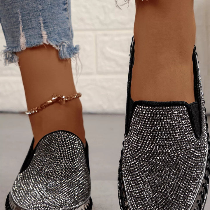 Rhinestone Round Toe Platform Loafers