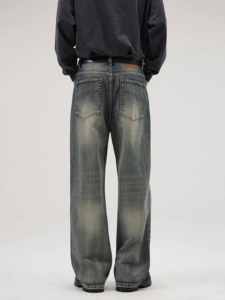 Men's Full Size Washed Wide Leg Relaxed Fit Jeans Plus Size