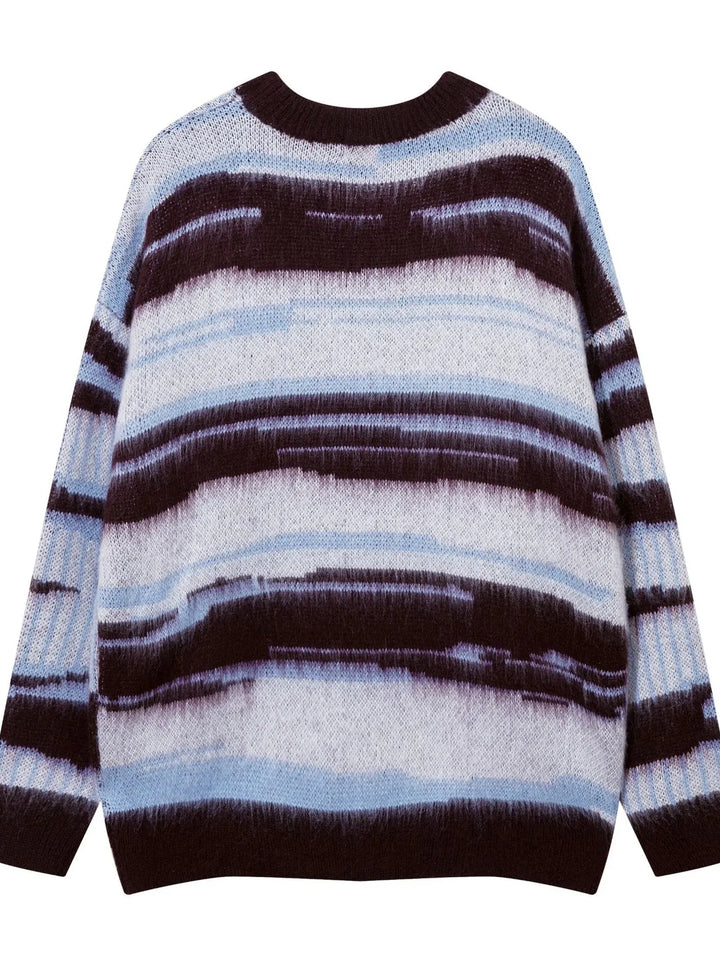 Men's Oversized Contrast Striped Round Neck Sweater