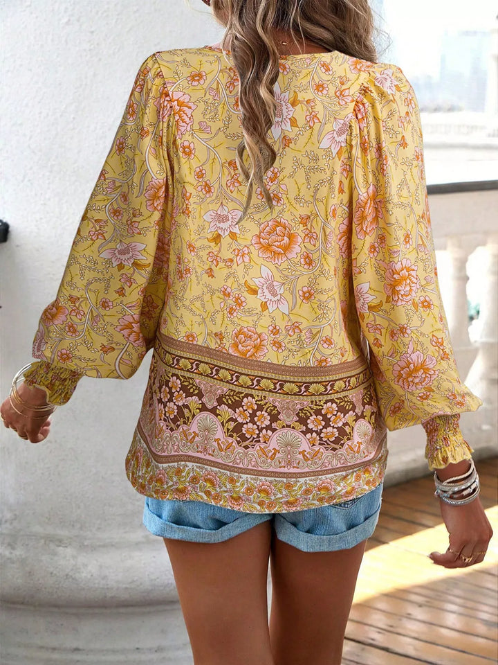 Floral Print Tie Neck Bohemian Blouse