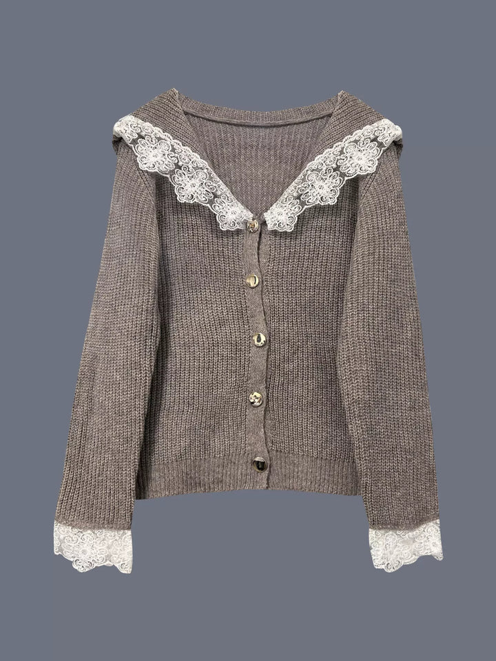 Lace Trim Button Up Cardigan