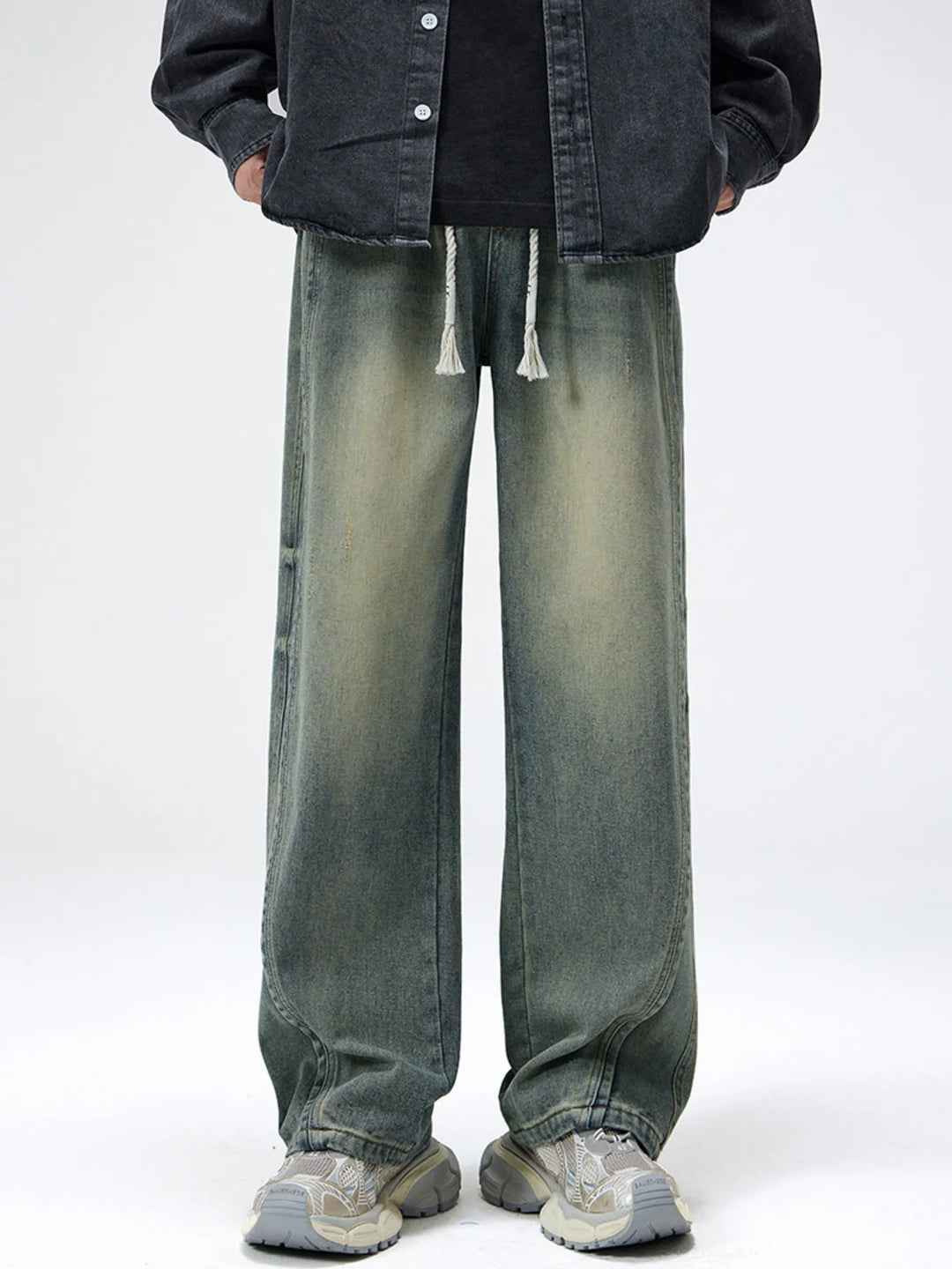 Men's Plus Size Drawstring Wide Leg Jeans