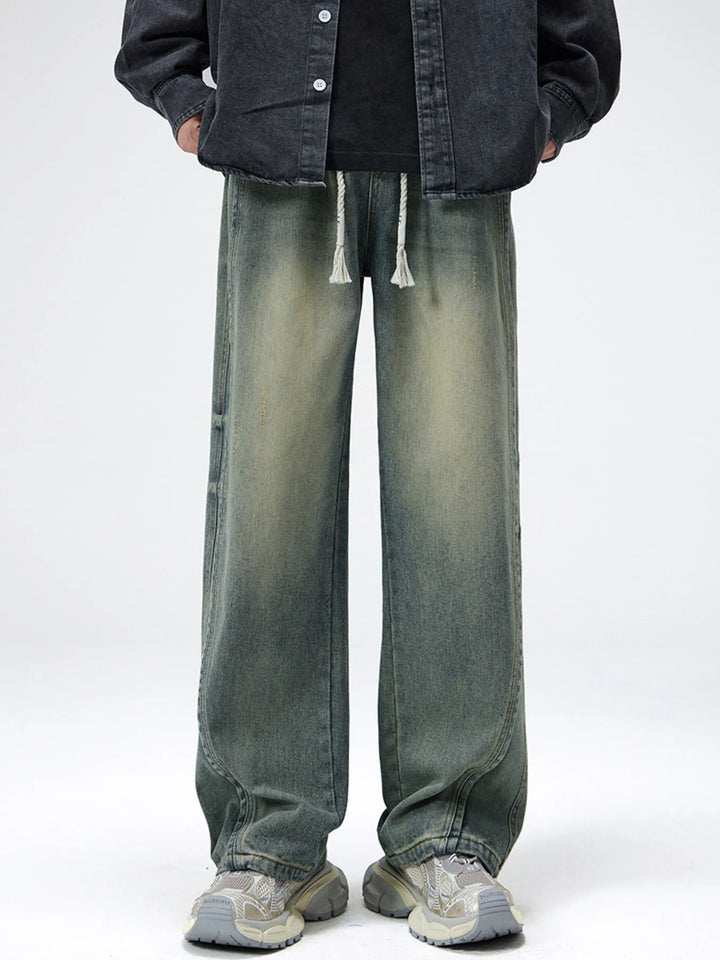 Men's Plus Size Drawstring Wide Leg Jeans