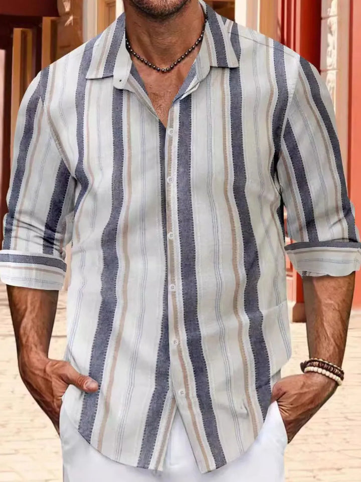 Men's Full Size Striped Button Up Long Sleeve Shirt Plus Size