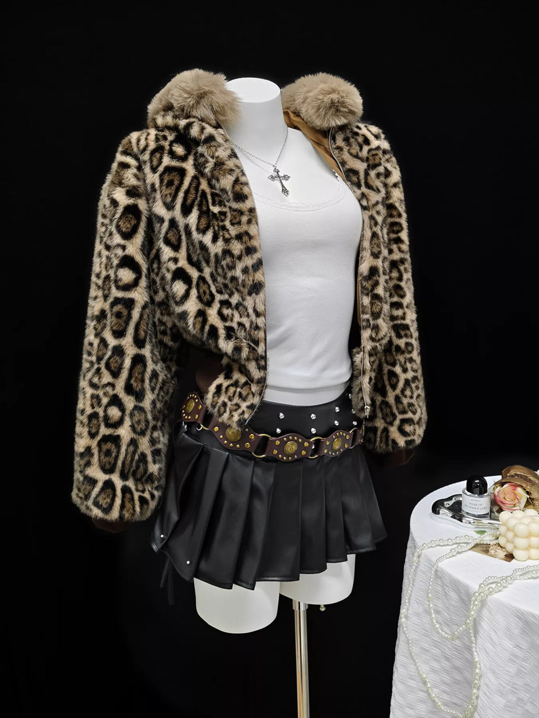 Leopard Faux Fur Hooded Outerwear