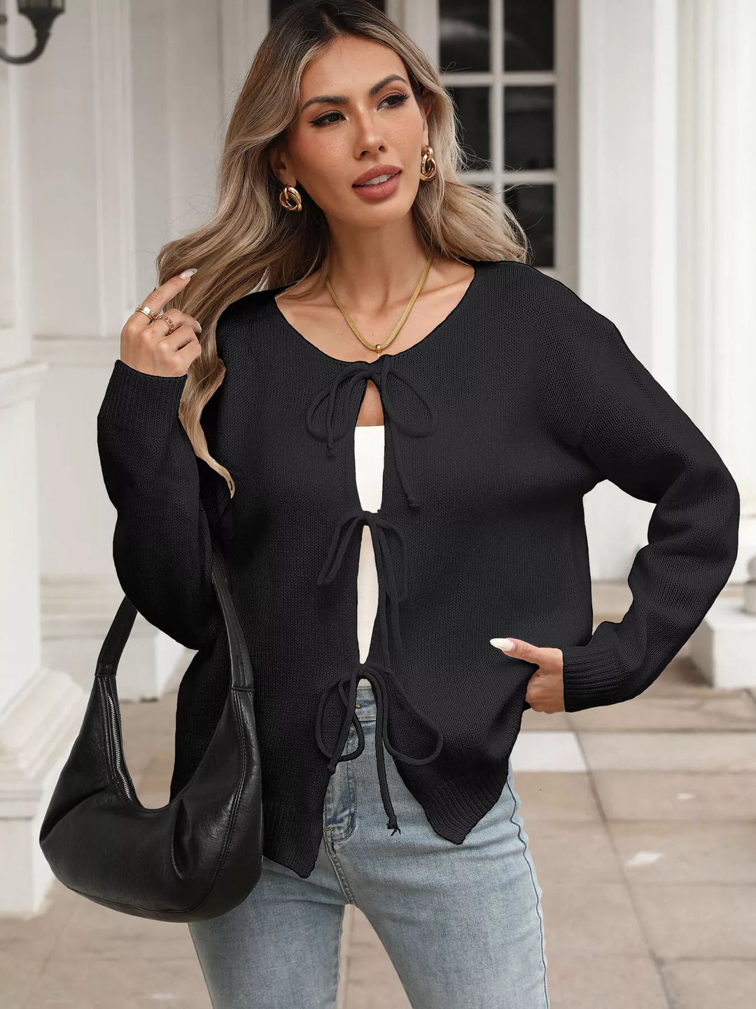 Tie-Front Long Sleeve Cardigan