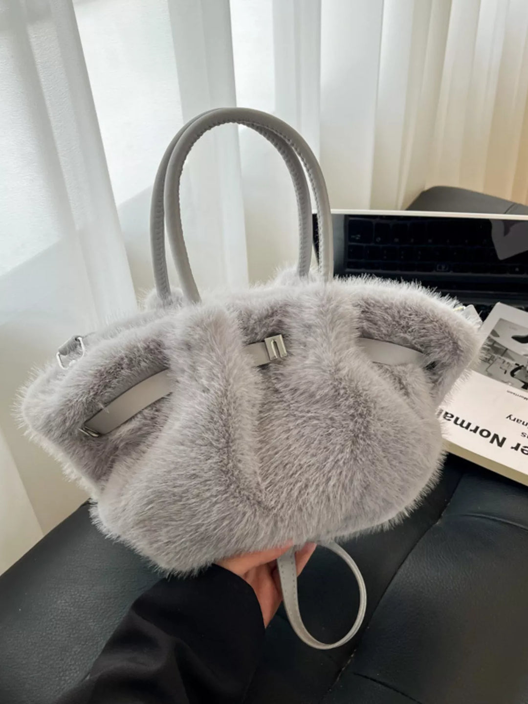 Fluffy Crossbody Bag with Buckle Detail
