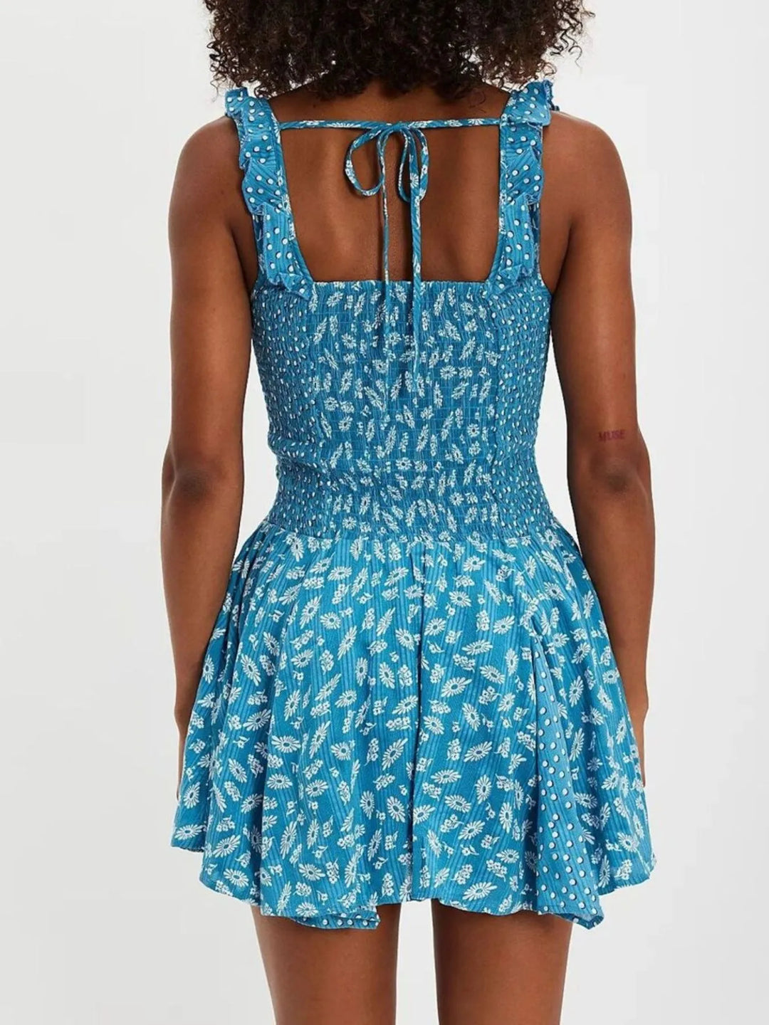 Floral Scoop Neck Mini Dress with Ruffle Hem