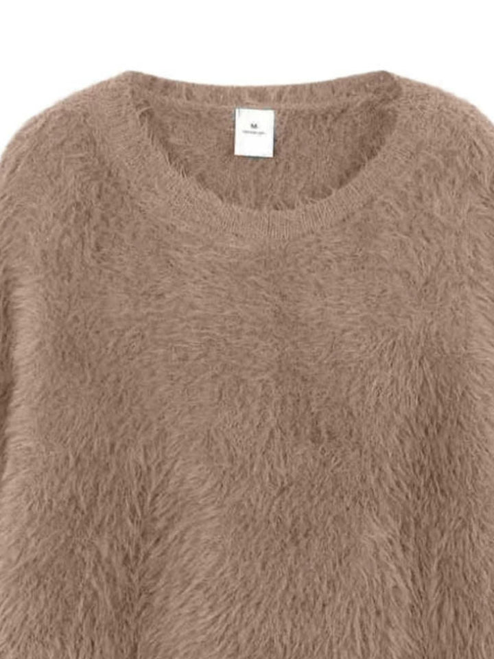 Fuzzy Round Neck Long Sleeve Sweater