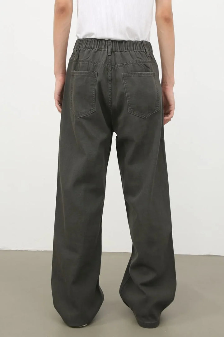 Men's Half Elastic Waist Jeans with Pockets