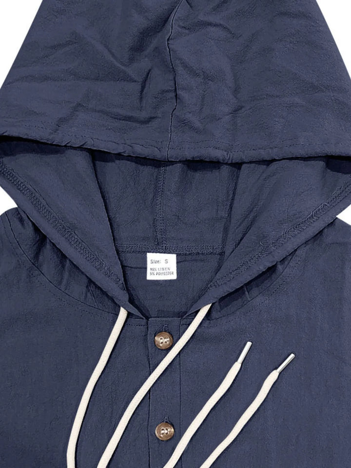 Men's Full Size Drawstring Button Up Hooded Top Plus Size