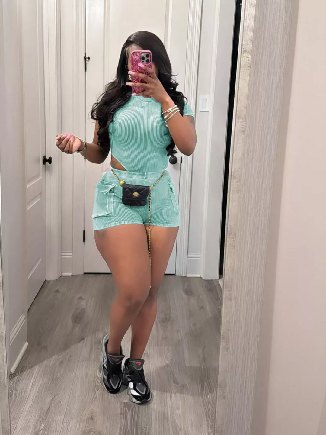 Ribbed Knit Bodysuit and Shorts Set