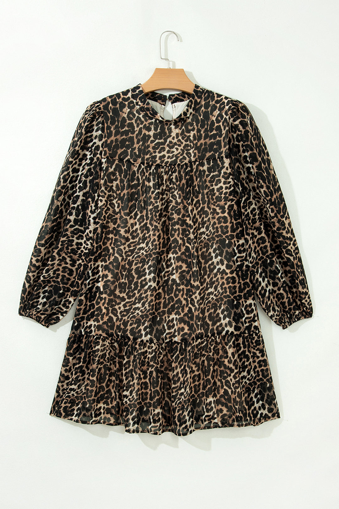 Brown Leopard Print Long Sleeve Short Shift Dress