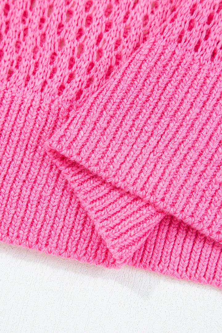 Sachet Pink Sweet Bow Decor Hollow Out Knitted Drop Shoulder Sweater