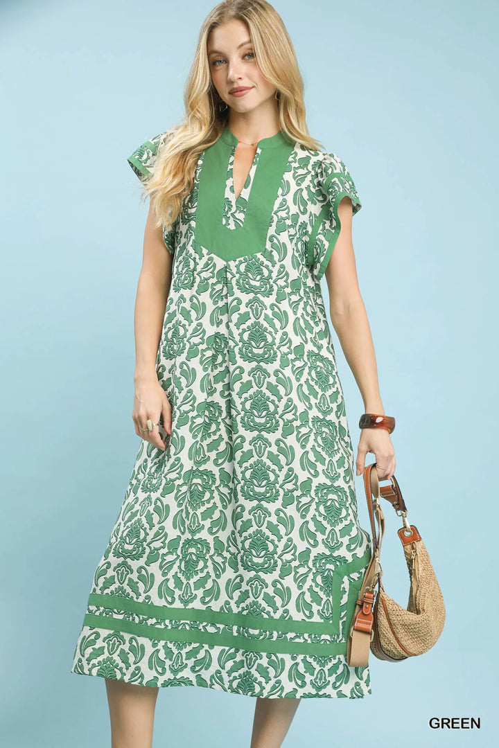 Umgee Abstract Two Tone Print Midi Dress