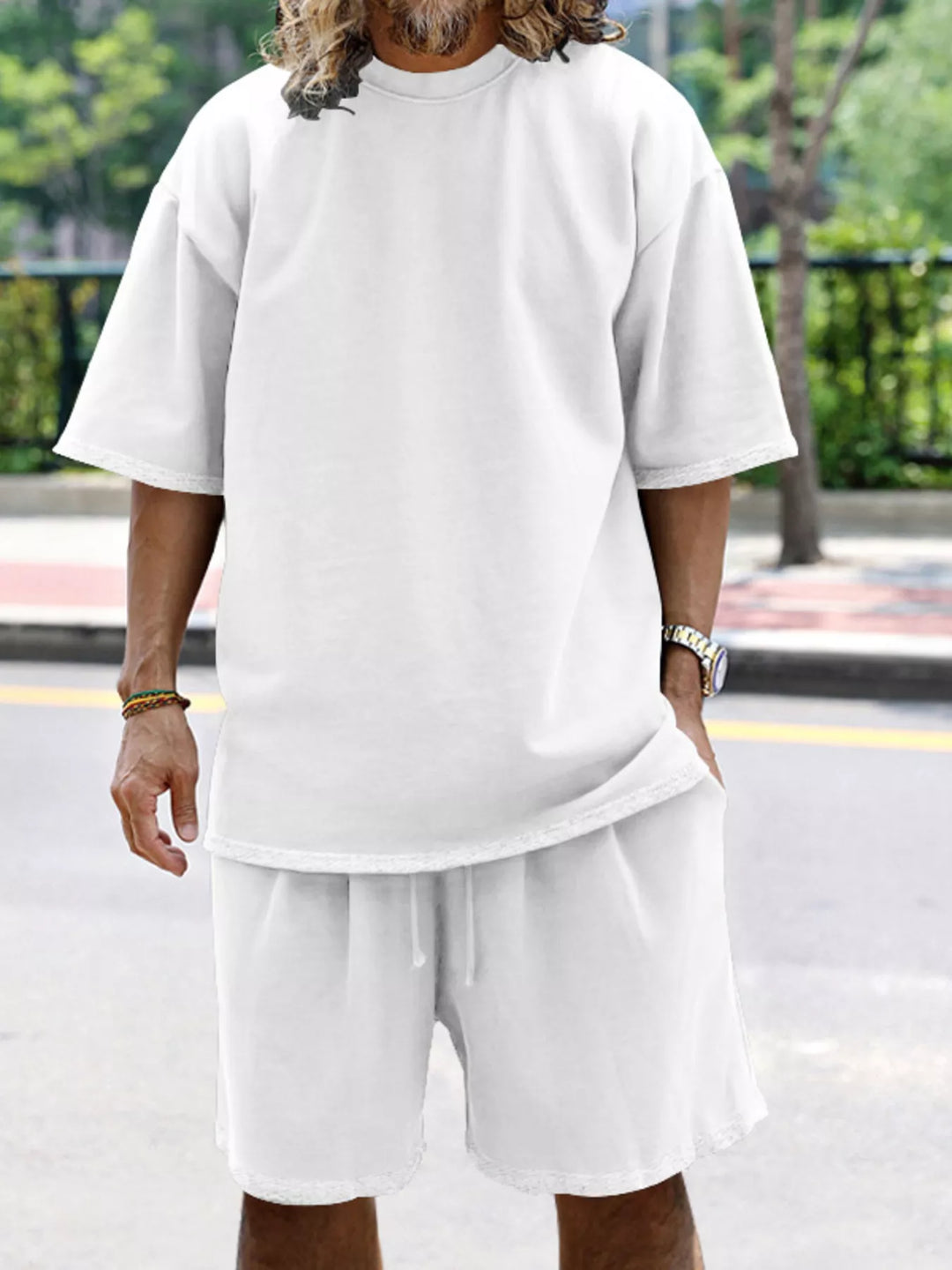 Men's Full Size Relaxed Fit T-Shirt & Shorts Set Plus Size