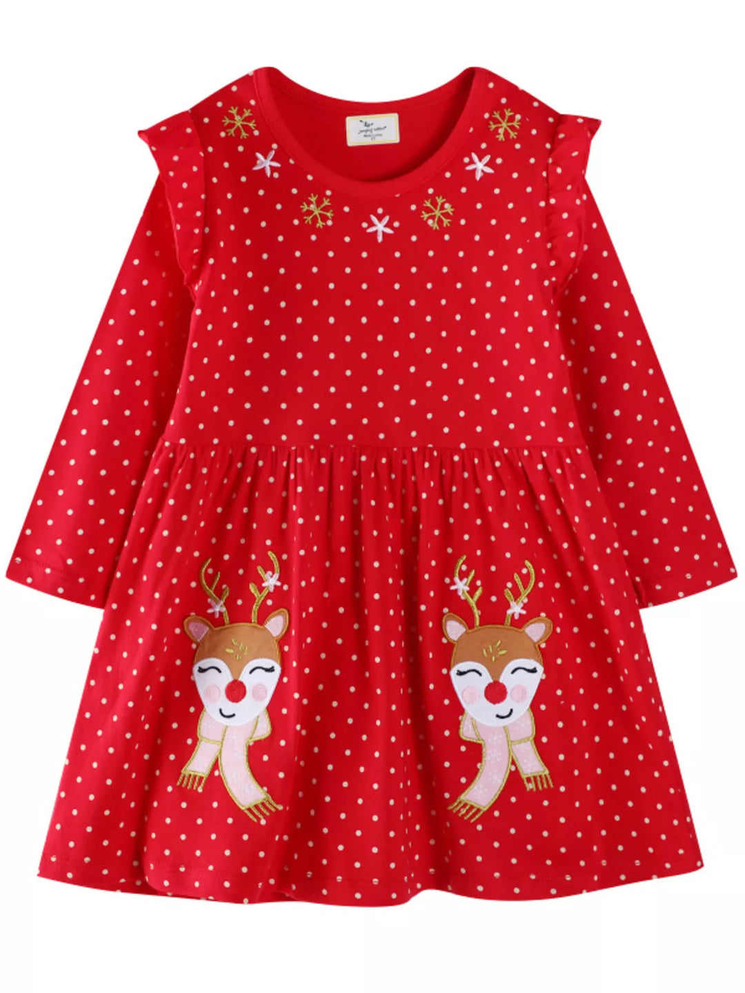 Children's Christmas Reindeer Polka Dot Long Sleeve Dress