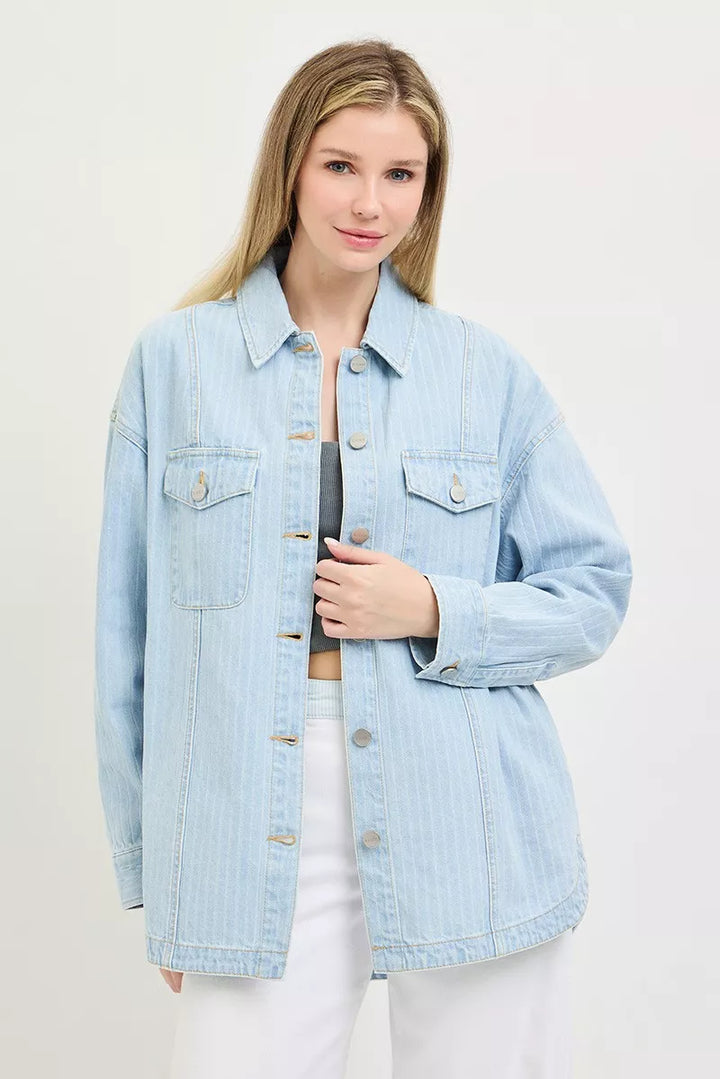 RISEN Oversized Stripe Denim Shaket