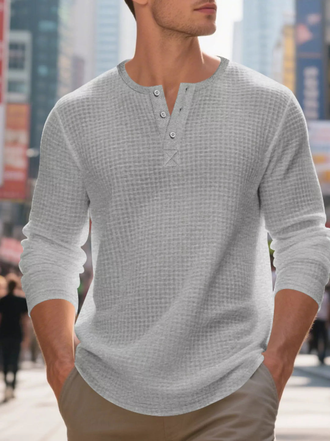 Men's Plus Size Casual Waffle Knit Henley T-Shirt