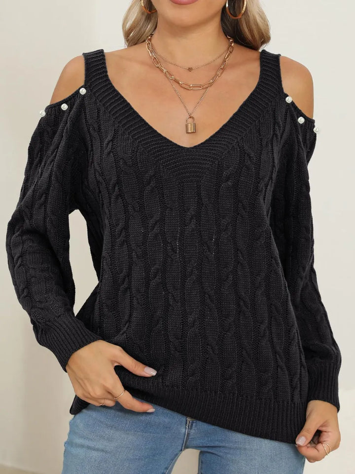 Cable-Knit Cold Shoulder Sweater