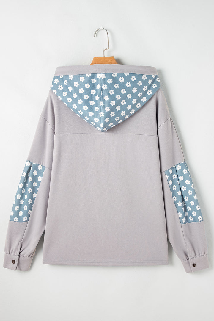 Sweat à capuche à cordon de serrage et motif patchwork floral bleu Beau