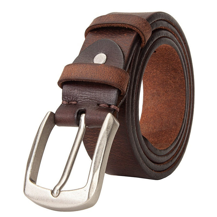 Mens Leather Belt Versatile Solid Pin Buckle Waistband
