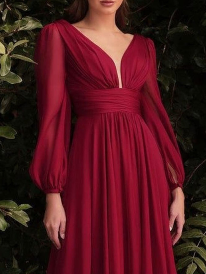 V-Neck Balloon Sleeve Maxi Dress