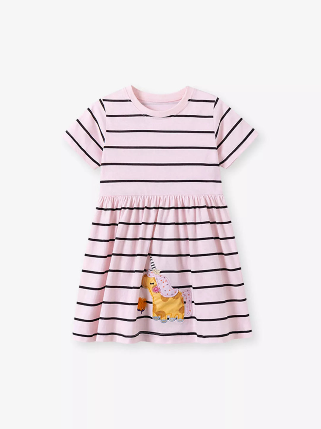 Children's Striped Unicorn Short Sleeve Casual Dress
