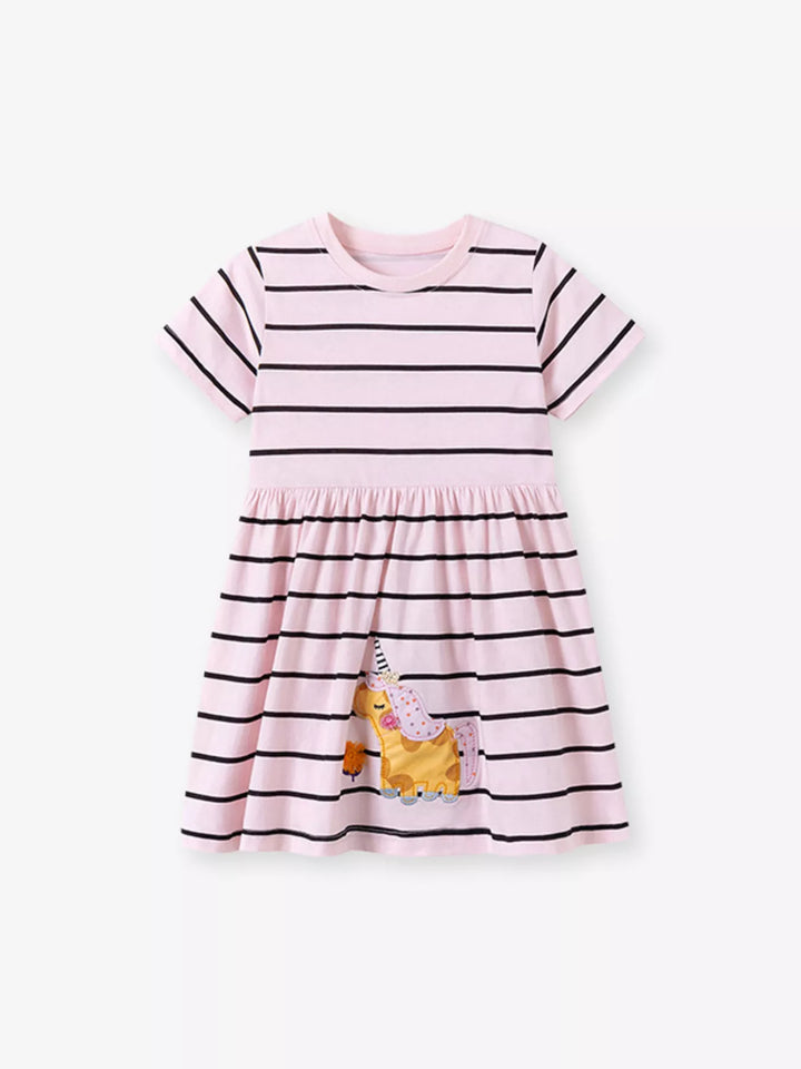 Children's Striped Unicorn Short Sleeve Casual Dress