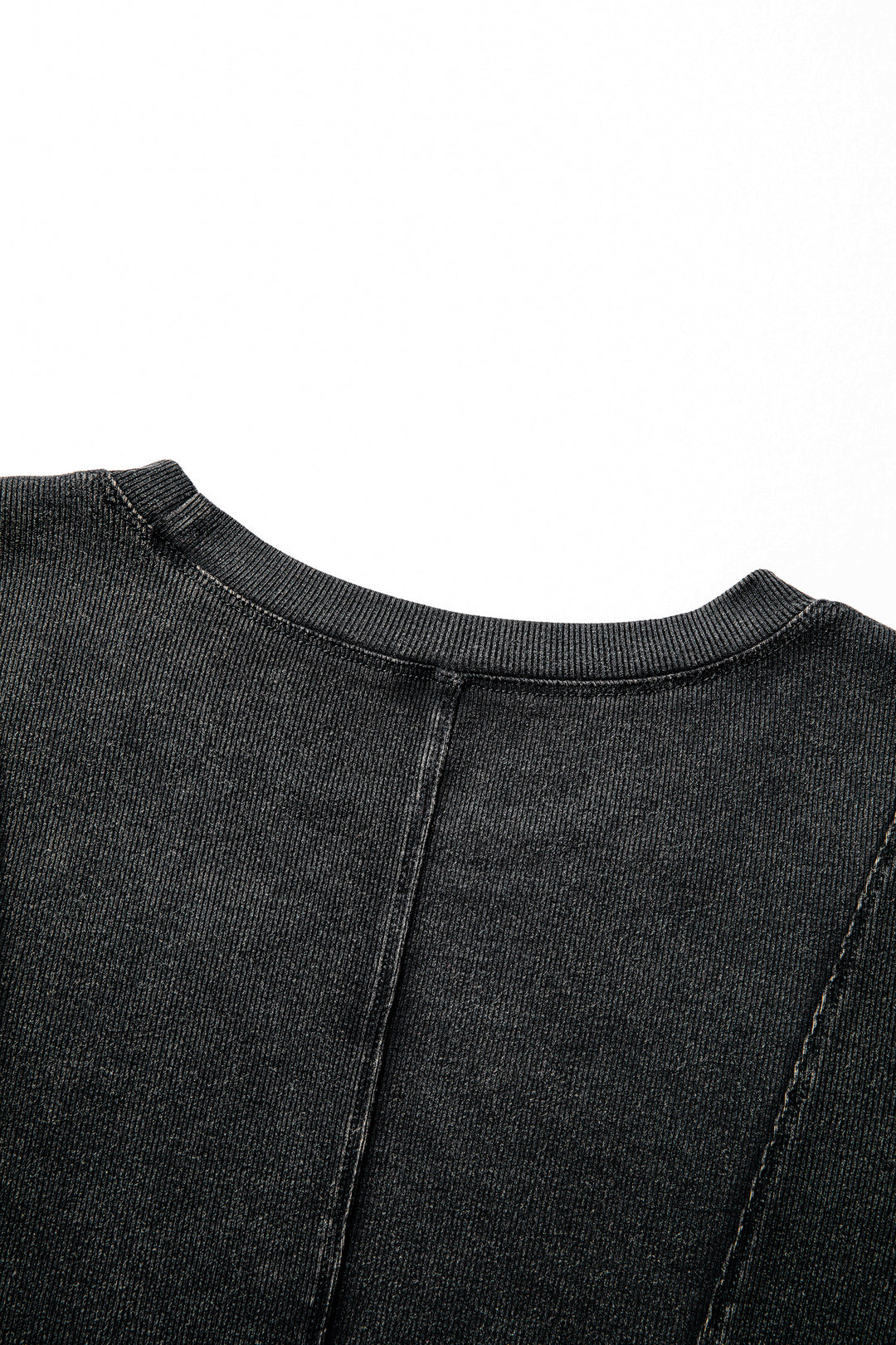 Black Exposed Seam Ribbed Long Sleeve Top