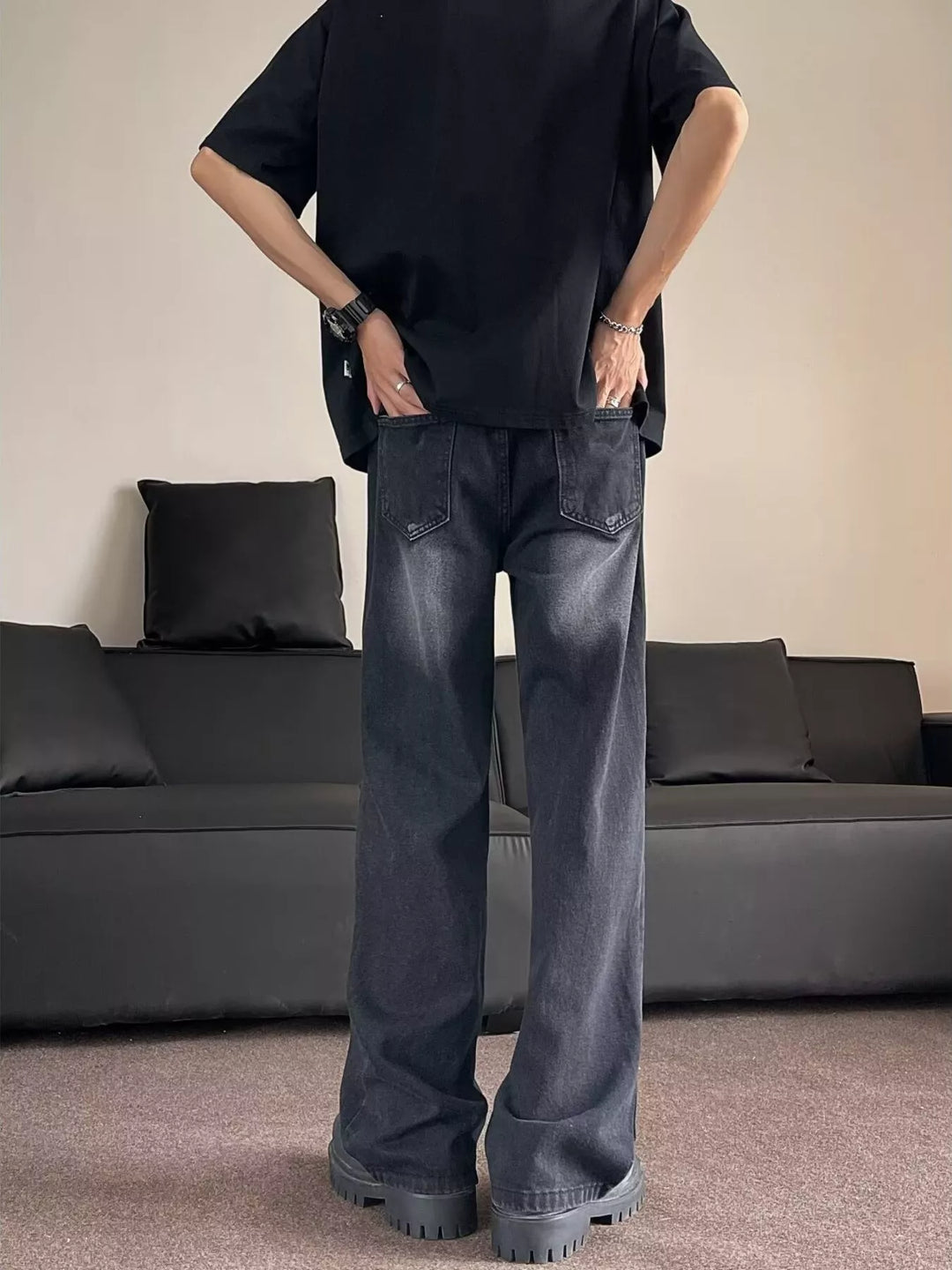 Men's Full Size Distressed Wide Leg Jeans Plus Size