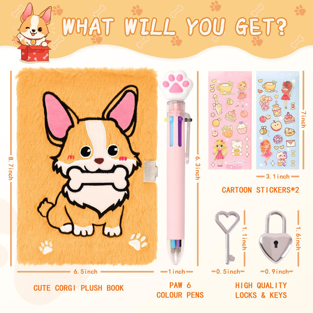 Girls Heart Diary with Lock and Keys - Cute Plush Secret Journal Notebook Gift Ages 6-8