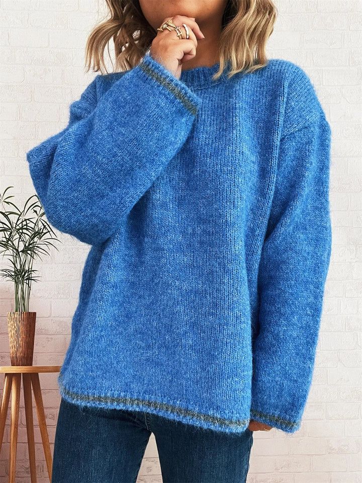 Contrast Trim Round Neck Cozy Sweater