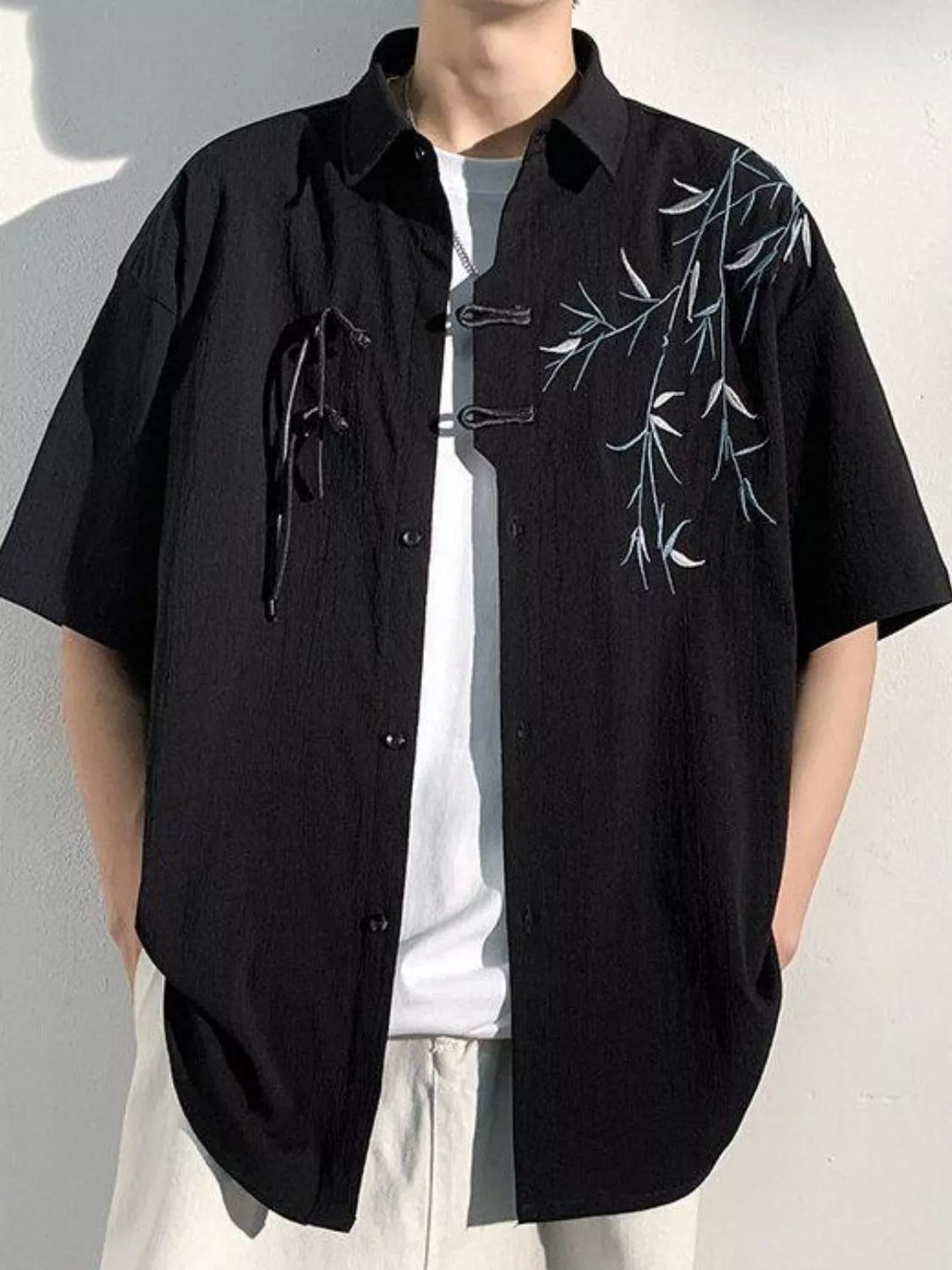 Men's Plus Size Casual Bamboo Print Half Sleeve Shirt