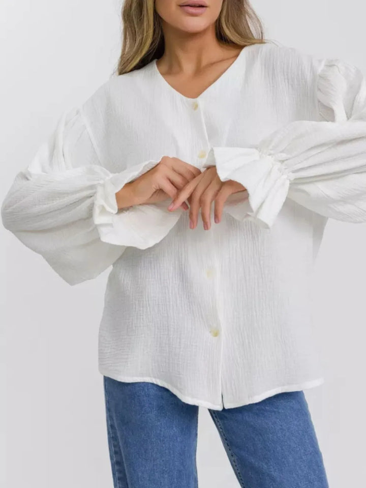 Button Up Flounce Sleeve Shirt