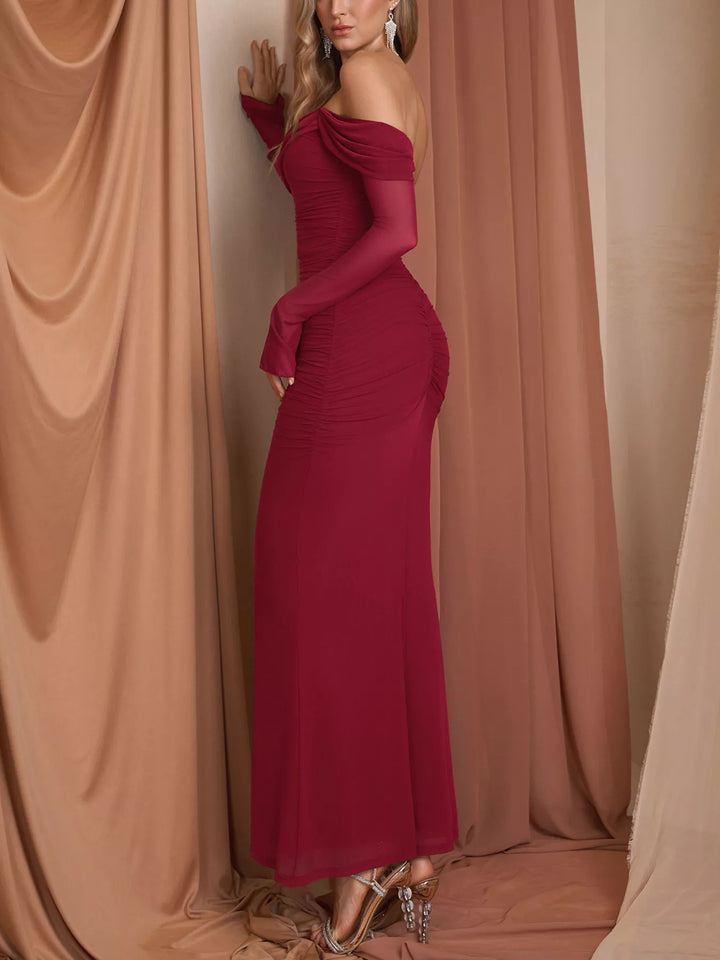Off-Shoulder Ruched Mermaid Maxi Dress