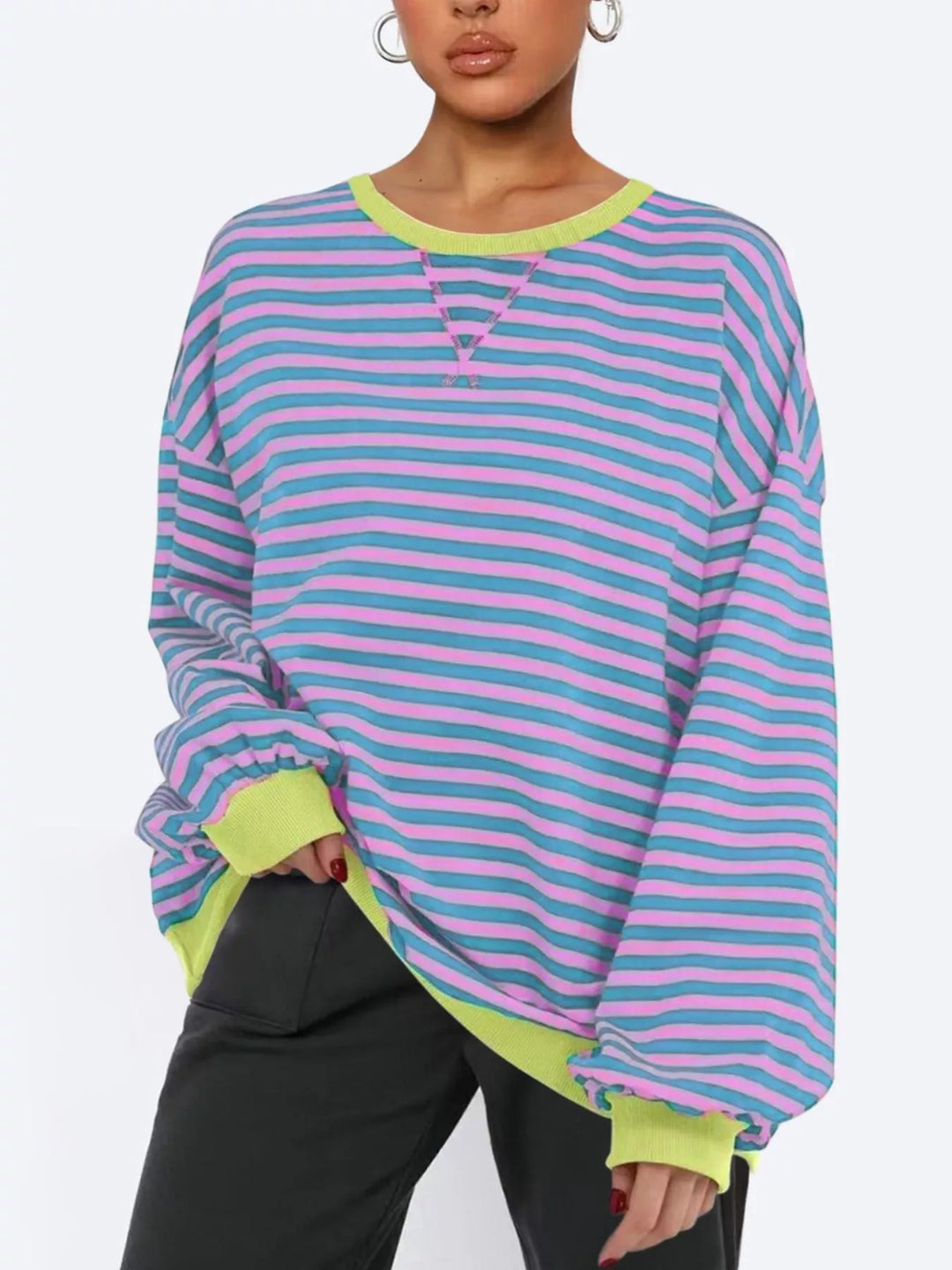 Striped Round Neck Long Sleeve Sweatshirt