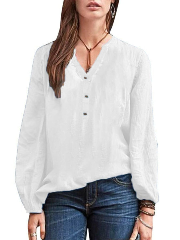 Full Size Notched Long Sleeve Blouse Plus Size