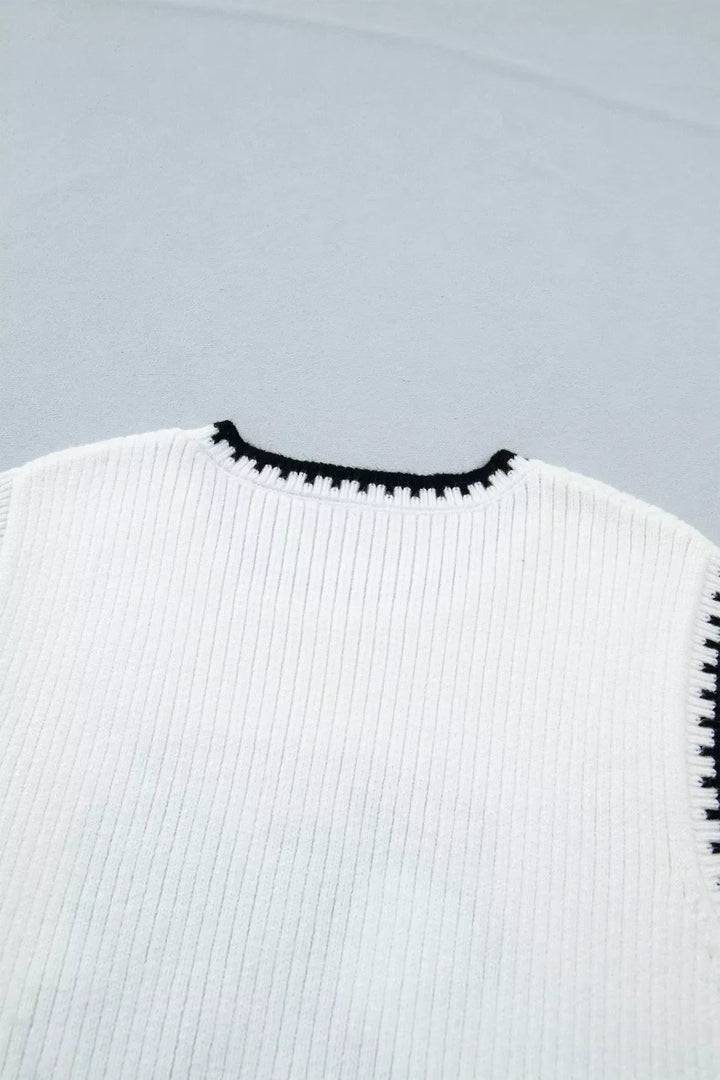 Contrast Trim Round Neck Rodeo Cowboy Sweater Vest