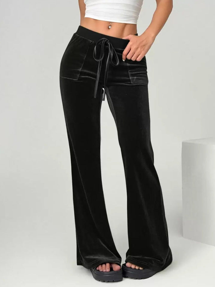 Velvet Flare Pants with Drawstring