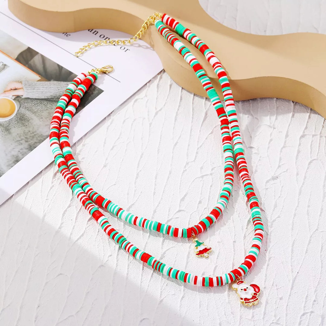 Alloy Christmas Necklace with Santa and Christmas Tree Pendant